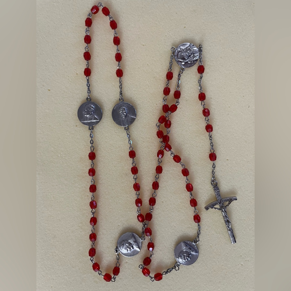 Pope John Paul ll  Red Beaded Rosary